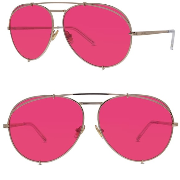 Diff Eyewear Accessories - NWOT Diff Koko Pink & Gold Aviator Sunglasses